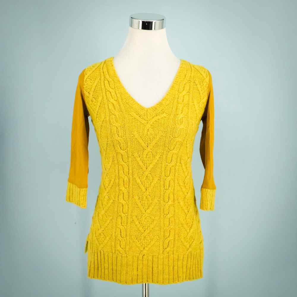 Pilcro Anthropologie Size XS Yellow Dually Clad Cable Knit Jersey Knit Sweater